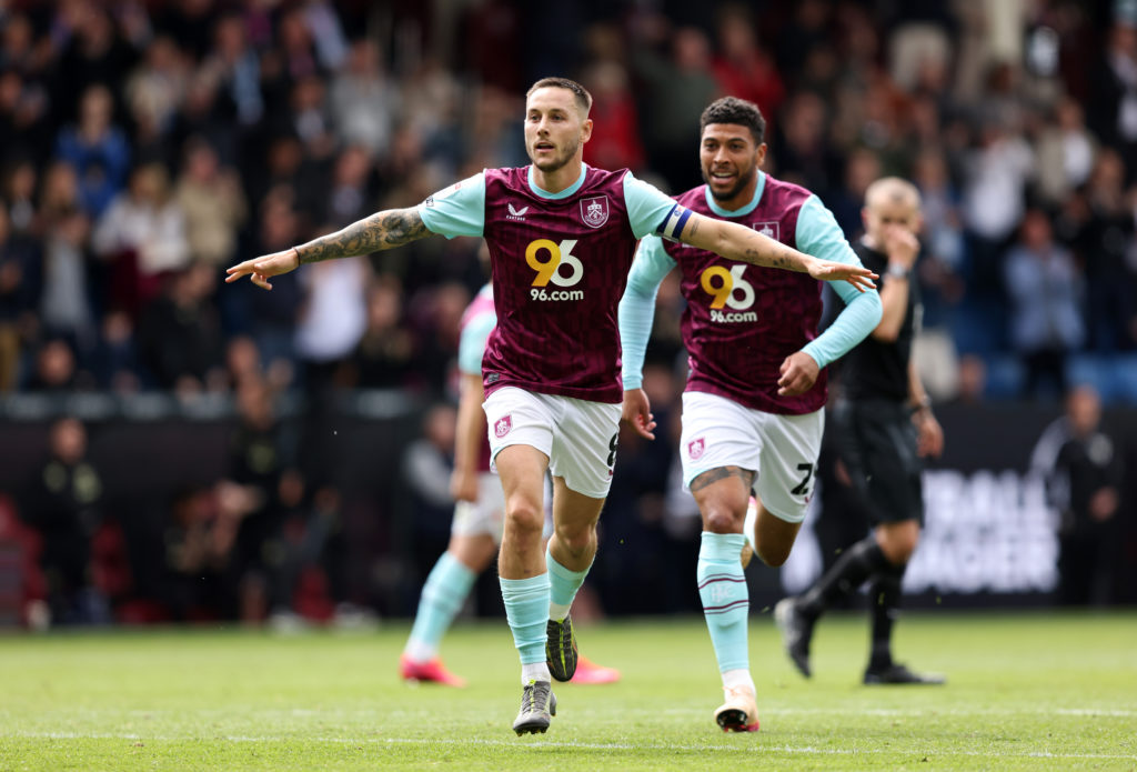 Josh Brownhill celebrates after scoring for Burnley.