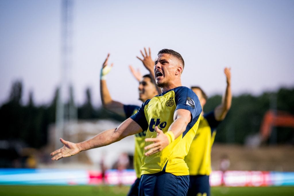 Franjo Ivanovic celebrates after scoring for Union Saint-Gilloise.