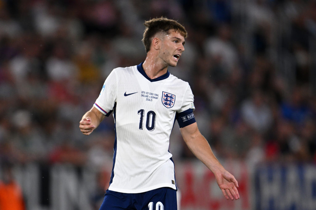 James McAtee playing for England U21s.