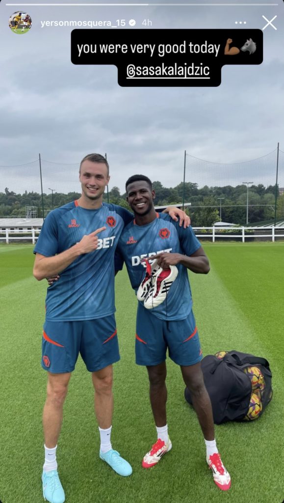 Yerson Mosquera and Sasa Kalajdzic pictured training at Wolves' Compton Park facility.