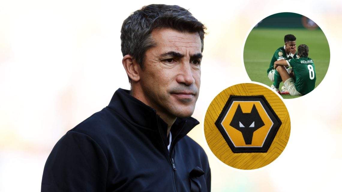 An image of Bruno Lage with an inset of Richard Rios and the Wolves crest