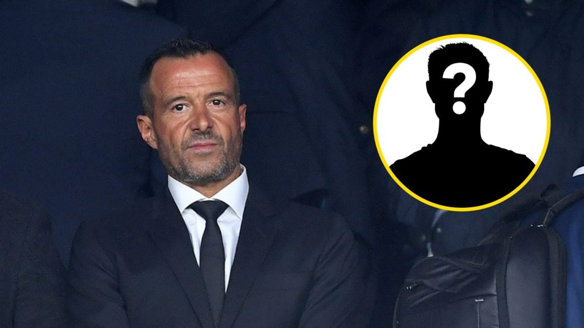 Jorge Mendes sitting in the crowd at Molineux (left), mystery player (right)
