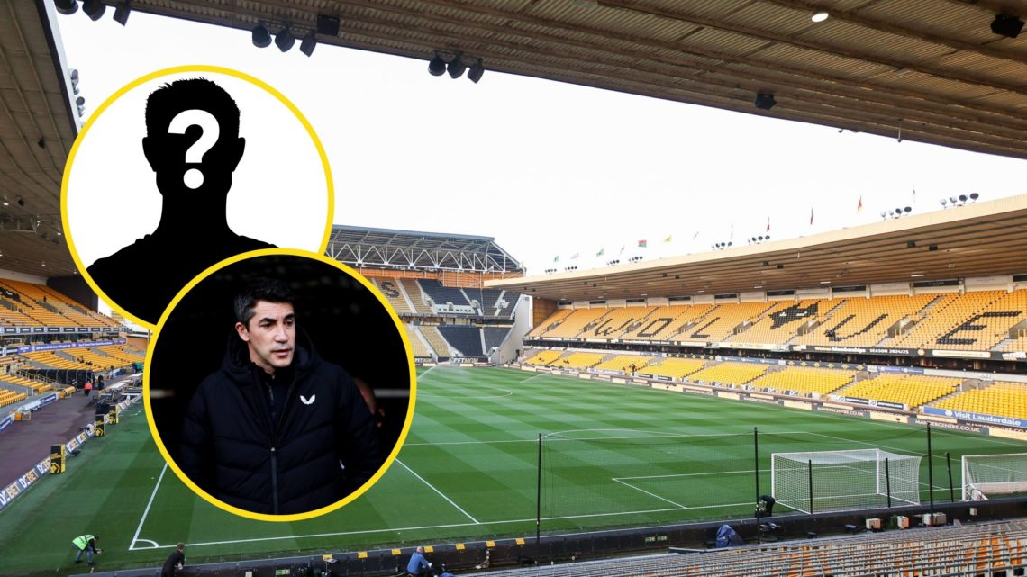 A general view of Molineux (right), former Wolves manager Bruno Lage looks on (lower inset), mystery player (upper inset)