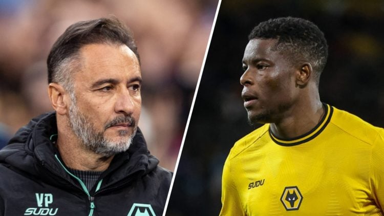 Wolves manager Vitor Pereira watches on (left), Marshall Munetsi playing for Wolves (right)
