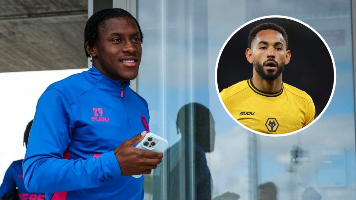 Jean-Ricner Bellegarde at Wolves' pre-season training camp in Portugal (left), Matheus Cunha playing for Wolves (inset)