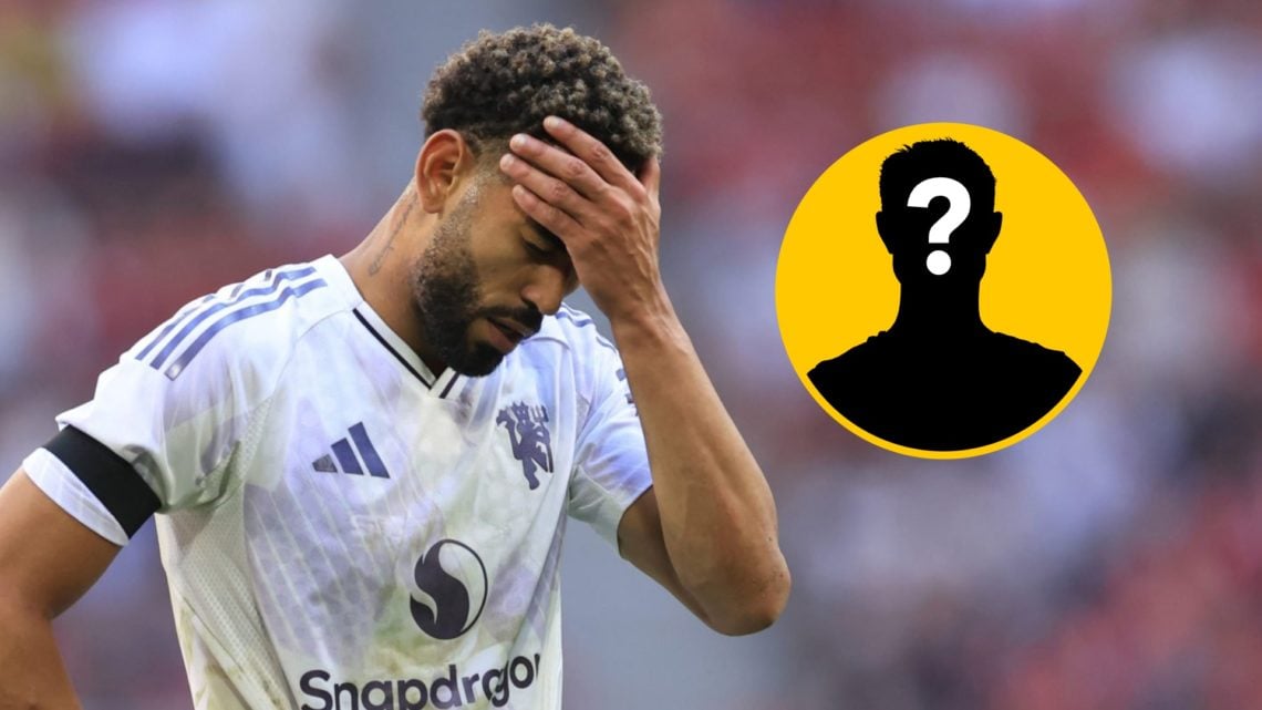 Matheus Cunha during the pre-season friendly match between Manchester United and Leeds United, inset, mystery icon.