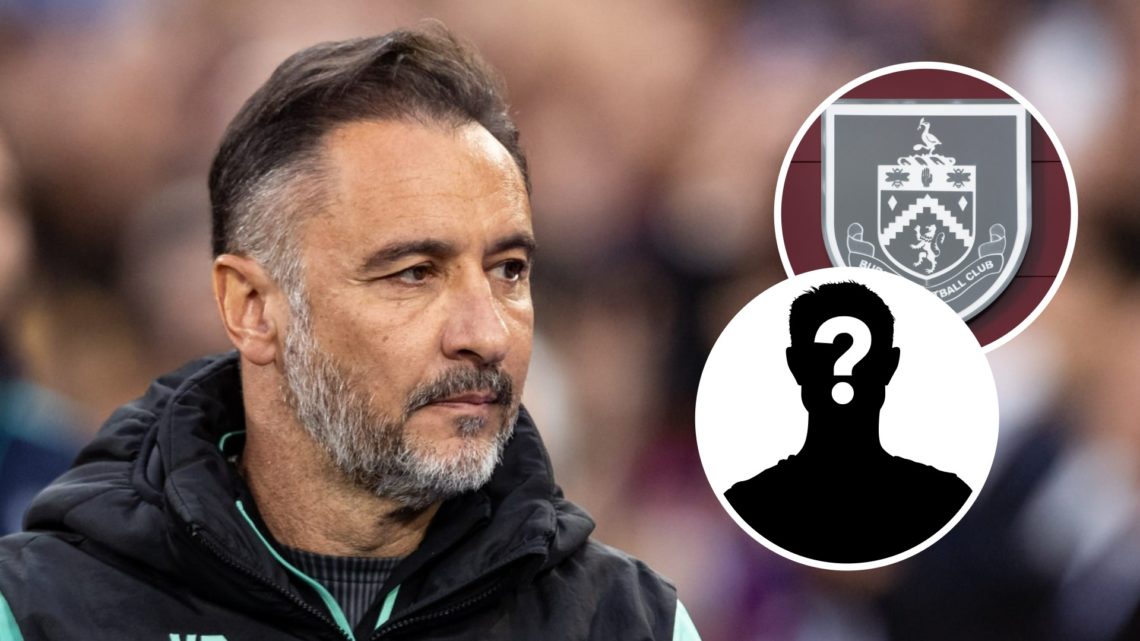 Vitor Pereira looks on (left), Burnley badge (upper inset), mystery player (lower inset)