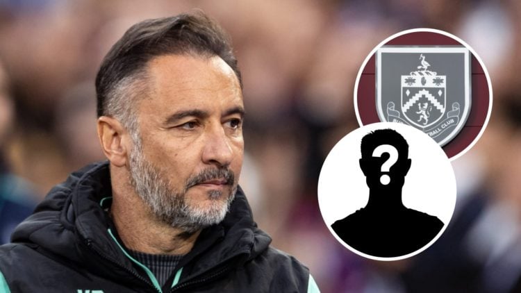 Vitor Pereira looks on (left), Burnley badge (upper inset), mystery player (lower inset)