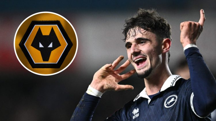 Mihailo Ivanovic playing for Millwall (right), Wolves badge (inset)