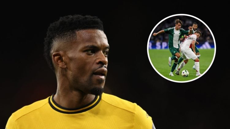 Nelson Semedo playing for Wolves (left), Georgios Vagiannidis playing for Panathinaikos (inset)