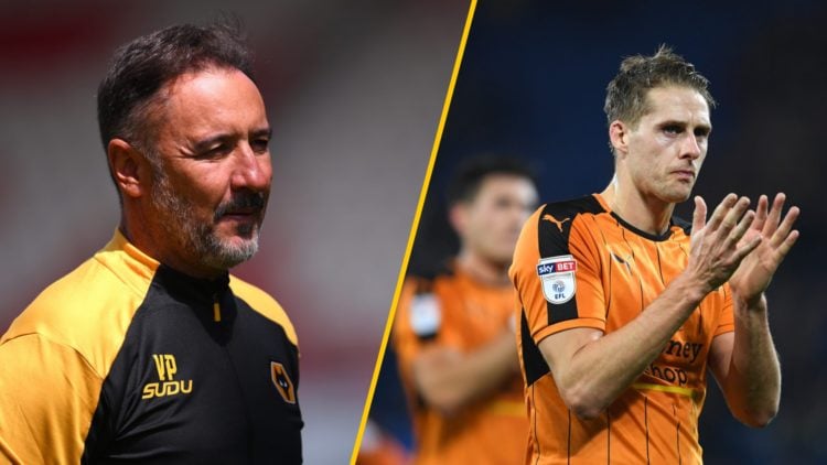 Split image of (L) Vitor Pereira prior to the pre-season friendly match between Stoke City and Wolverhampton Wanderers and (R) Dave Edwards during ...