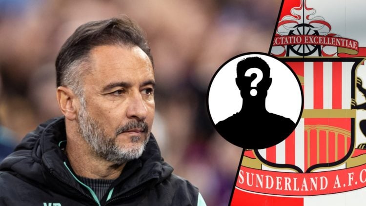 Wolves manager Vitor Pereira looks on (left), Sunderland badge (right), mystery player (inset)