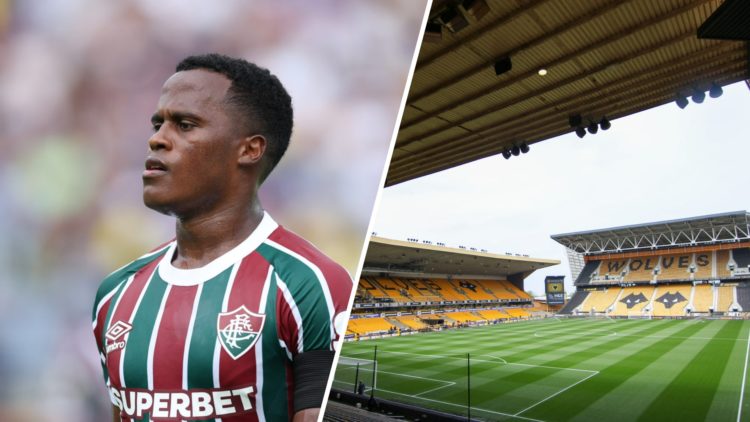 Jhon Arias playing for Fluminense (left), a general view of Molineux (right)