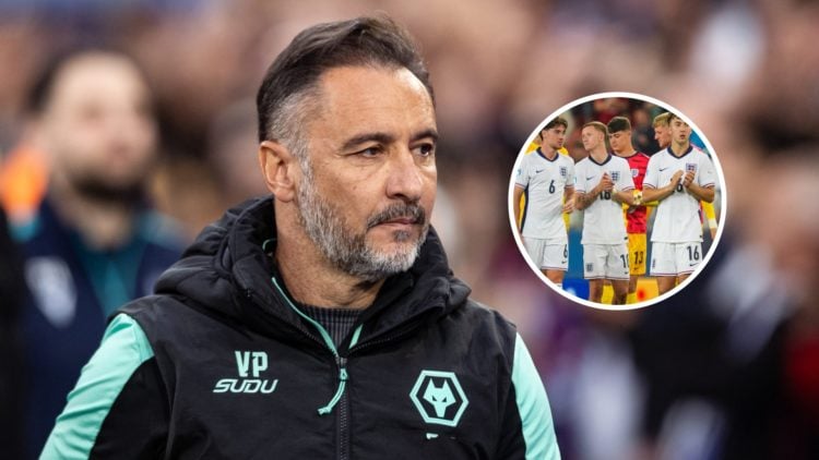 An image of Wolves boss Vitor Pereira with an inset of Hayden Hackney surrounded by England players