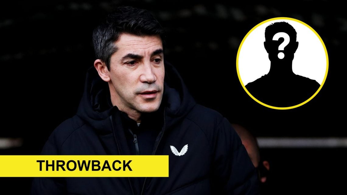 Former Wolves manager Bruno Lage watches on (left), mystery player (inset), throwback banner