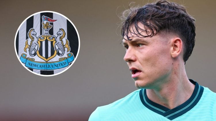 Jorgen Strand Larsen playing for Wolves (right), Newcastle badge (inset)
