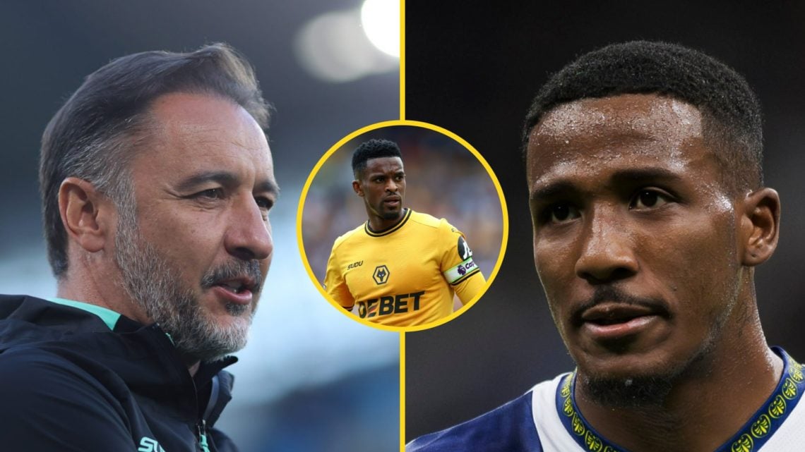 Wolves manager Vitor Pereira looks on (left), Jackson Tchatchoua playing for Hellas Verona (right), Nelson Semedo playing for Wolves (inset)