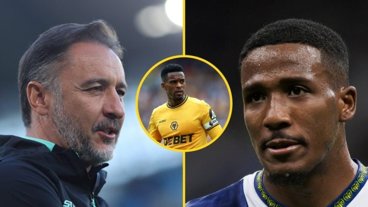 Wolves manager Vitor Pereira looks on (left), Jackson Tchatchoua playing for Hellas Verona (right), Nelson Semedo playing for Wolves (inset)