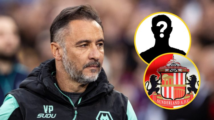 Wolves manager Vitor Pereira looks on (left), Sunderland badge (lower inset), mystery player (upper inset)