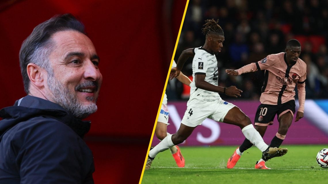 Split image of (L) Vitor Pereira during the Premier League match between Manchester United and Wolverhampton Wanderers and (R) Ousmane Dembele figh...
