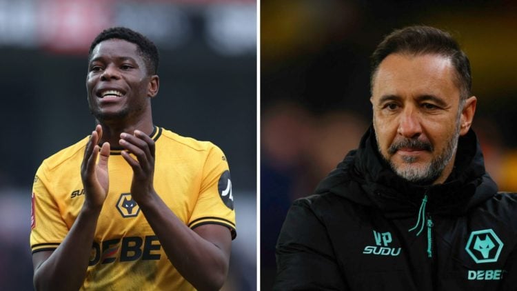 Wolves midfielder Marshall Munetsi claps (left), Wolves manager Vitor Pereira looks on (right)