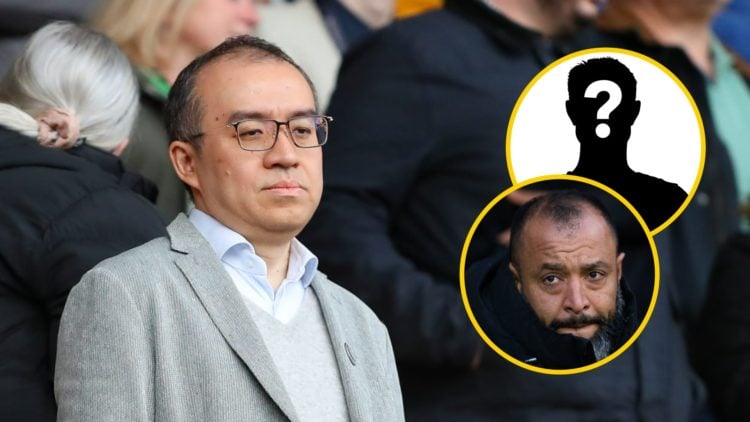 Wolves chairman Jeff Shi looks on at Molineux (left), former Wolves manager Nuno Espirito Santo (lower inset), mystery player (upper inset)