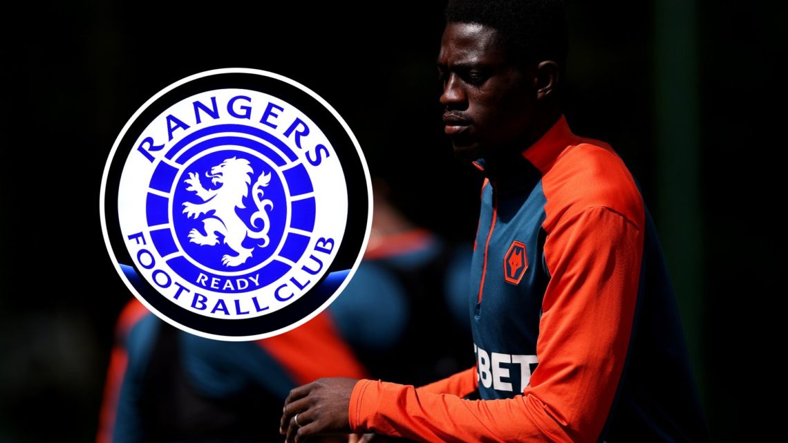 An image of Wolves ace Nasser Djiga and an inset of the Rangers badge