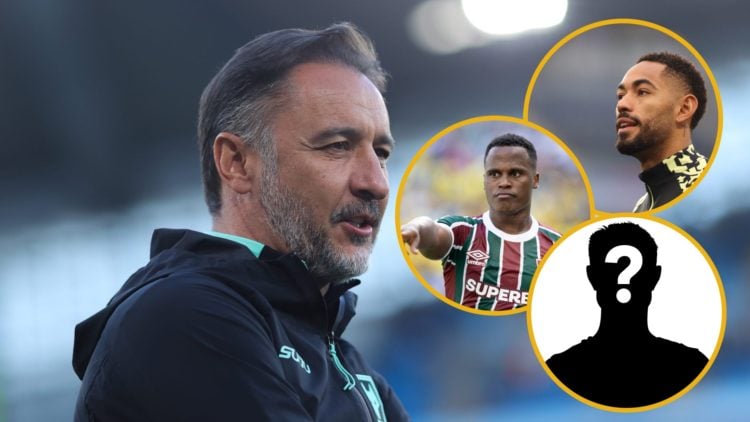 An image of Wolves boss Vitor Pereira with insets of Jhon Arias, Matheus Cunha and a mystery player