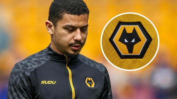 An image of Wolves ace Andre with an inset of the Wolves crest