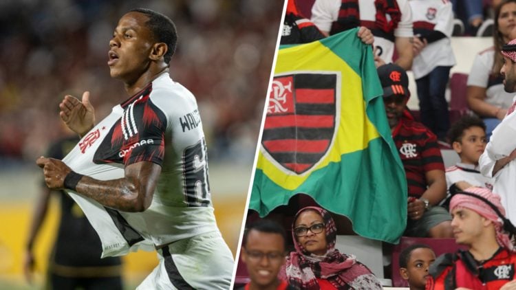 A split image of Wallace Yan and the Flamengo badge