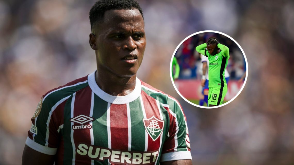 An image of Fluminense star Jhon Arias with an inset of Marino Hinestroza
