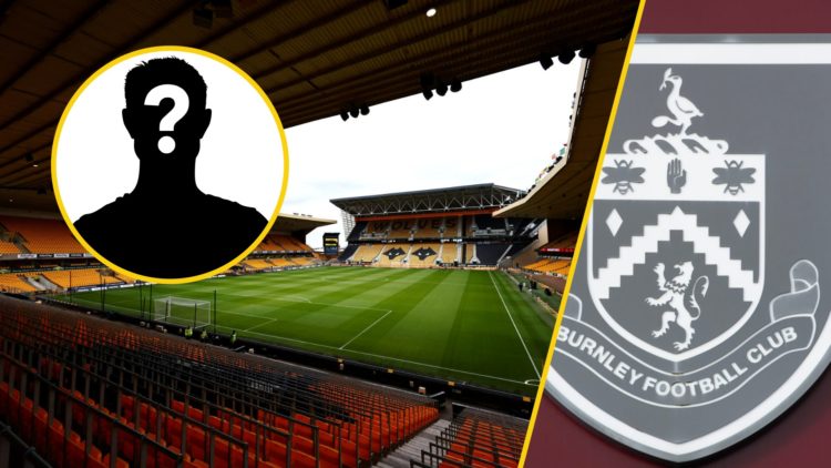A general view of Molineux (left), Burnley badge (right), mystery player (inset)