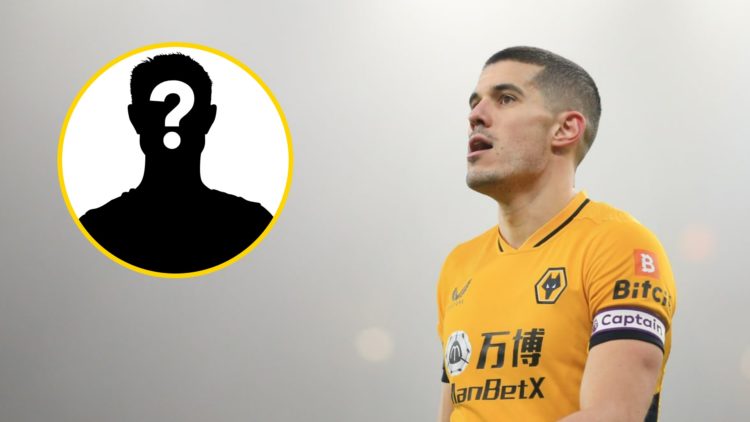 Conor Coady captaining Wolves (right), mystery player (inset)