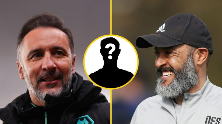 Wolves manager Vitor Pereira looks on (left), Nuno Espirito Santo in Wolves training (right), mystery player (inset)