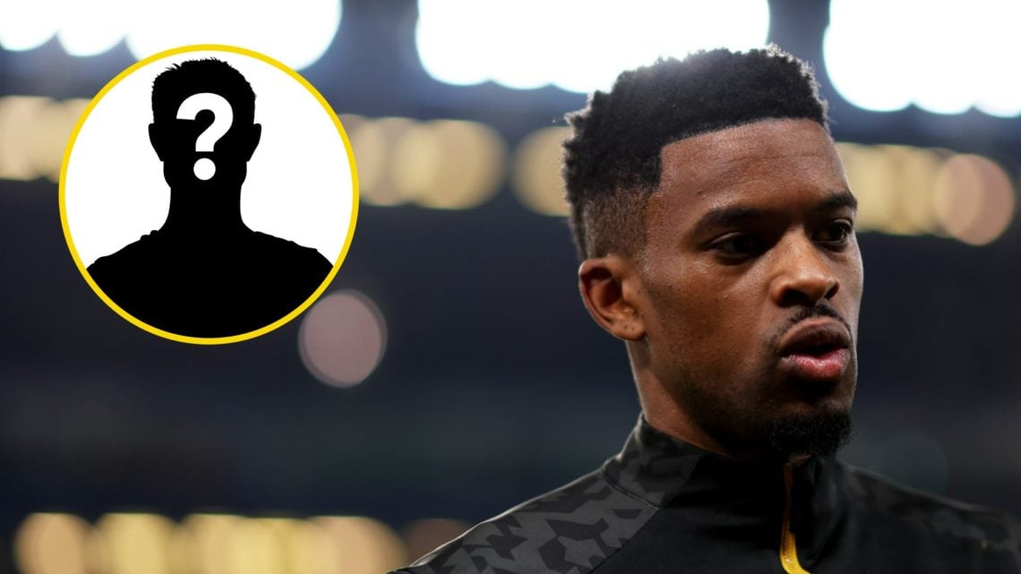 Nelson Semedo in Wolves training gear (right), mystery player (left)