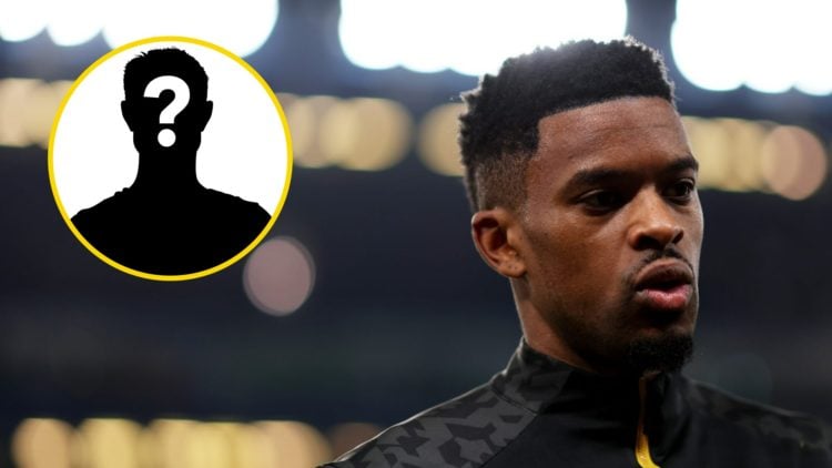 Nelson Semedo in Wolves training gear (right), mystery player (left)