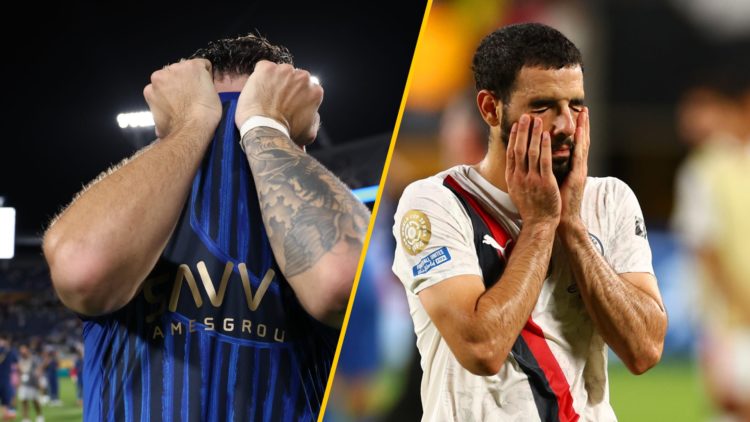 Split image of (L) Ruben Neves during the FIFA Club World Cup 2025 round of 16 match between Manchester City and Al-Hilal and (R) Rayan Ait-Nouri f...
