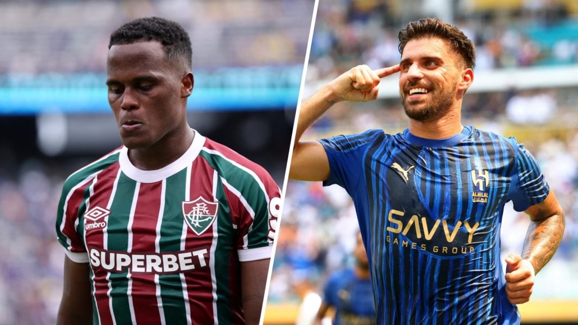 A split image of Fluminense attacker Jhon Arias and Al Hilal midfielder Ruben Neves