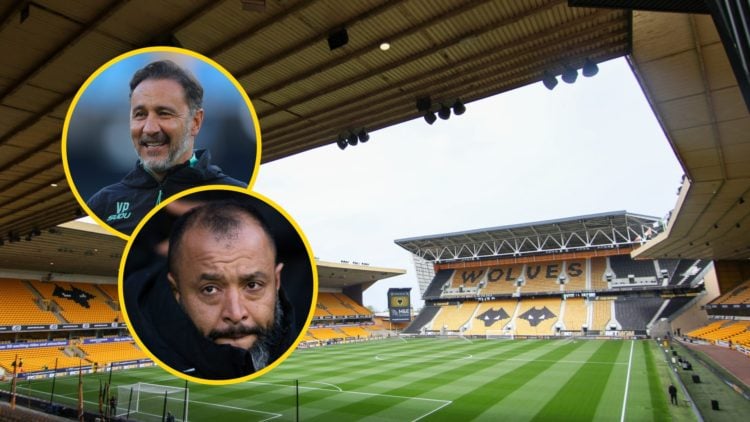 A general view of Molineux (right), wolves manager Vitor Pereira smiles (upper inset), former Wolves manager Nuno Espirito Santo looks on (lower in...