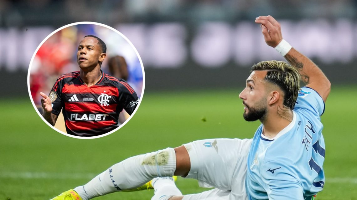 Taty Castellanos tries his luck for Lazio (right), Wallace Yan celebrates after scoring for Flamengo.