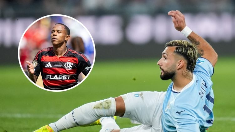 Taty Castellanos tries his luck for Lazio (right), Wallace Yan celebrates after scoring for Flamengo.