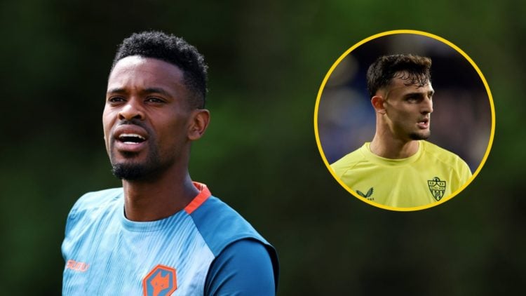 Nelson Semedo in Wolves training (left), Marc Pubill playing for Almeria (right)