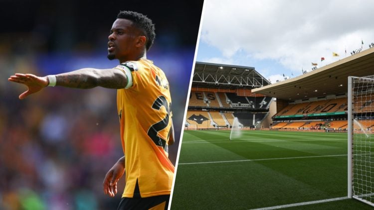 A split image of Nelson Semedo and Molineux stadium