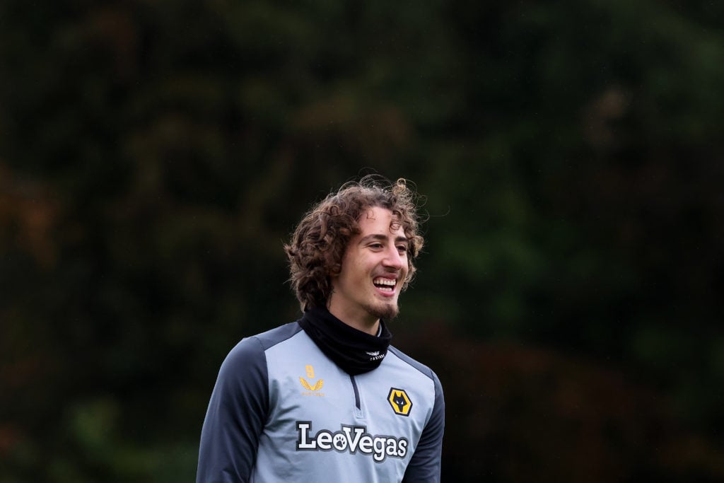 Fabio Silva smiling in Wolves training.