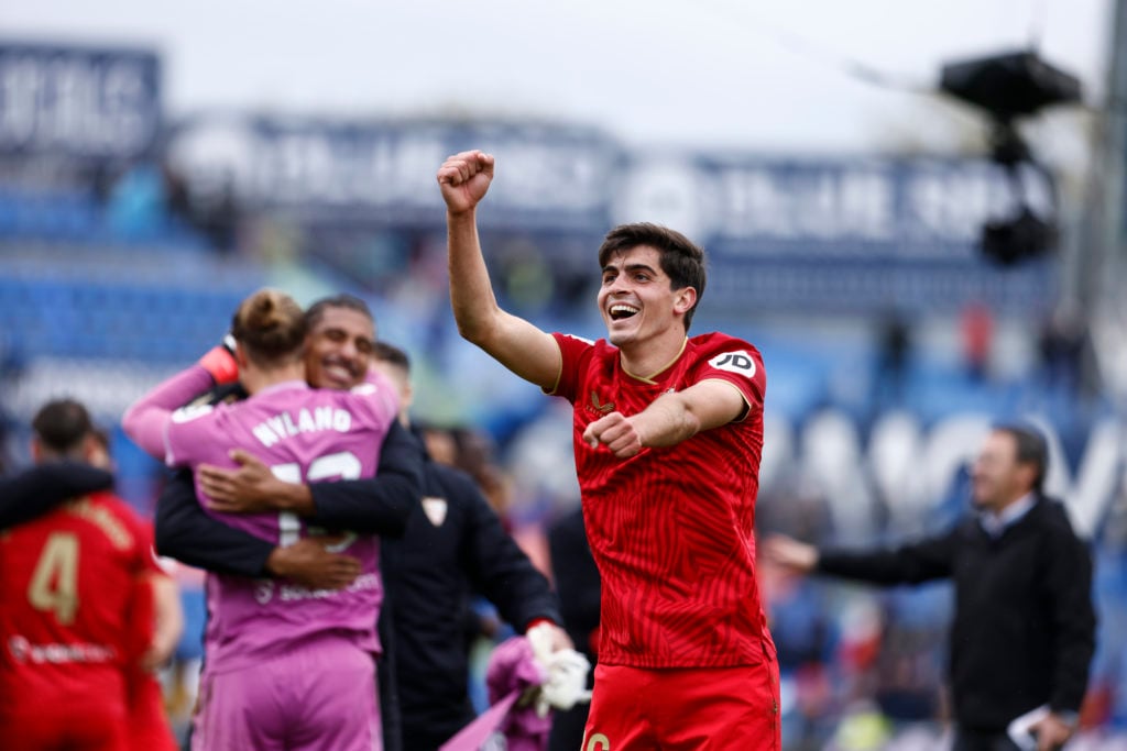 Juanlu Sanchez celebrates for Sevilla.