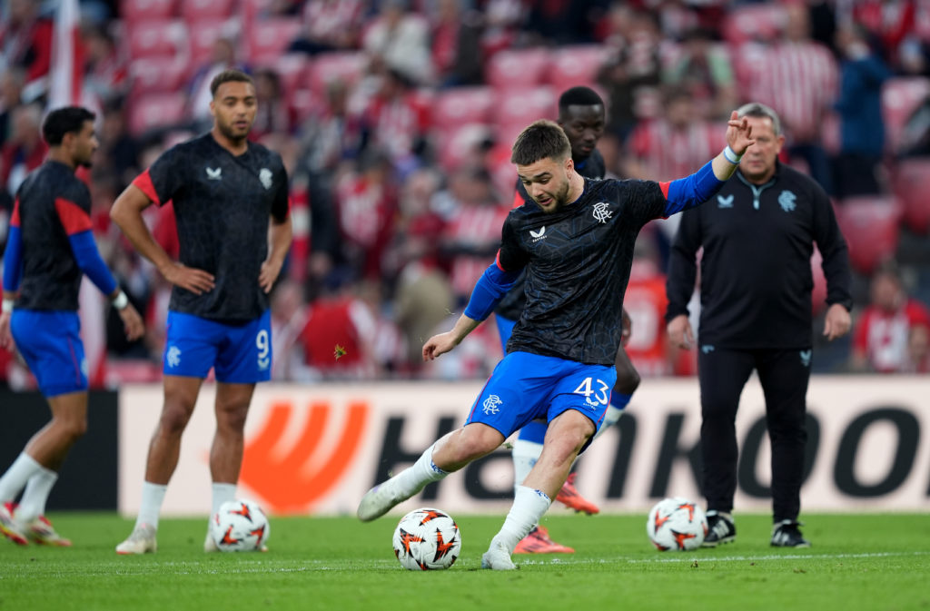 Nico Raskin warming up for Rangers.