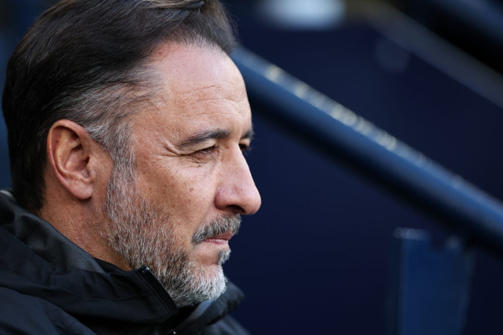 Vitor Pereira looks on from the dugout at the Etihad Stadium.