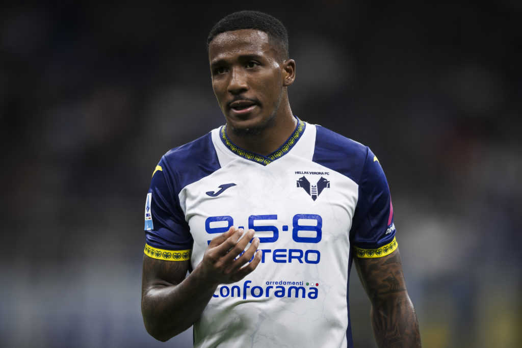 Jackson Tchatchoua of Hellas Verona FC looks on during match against Inter
