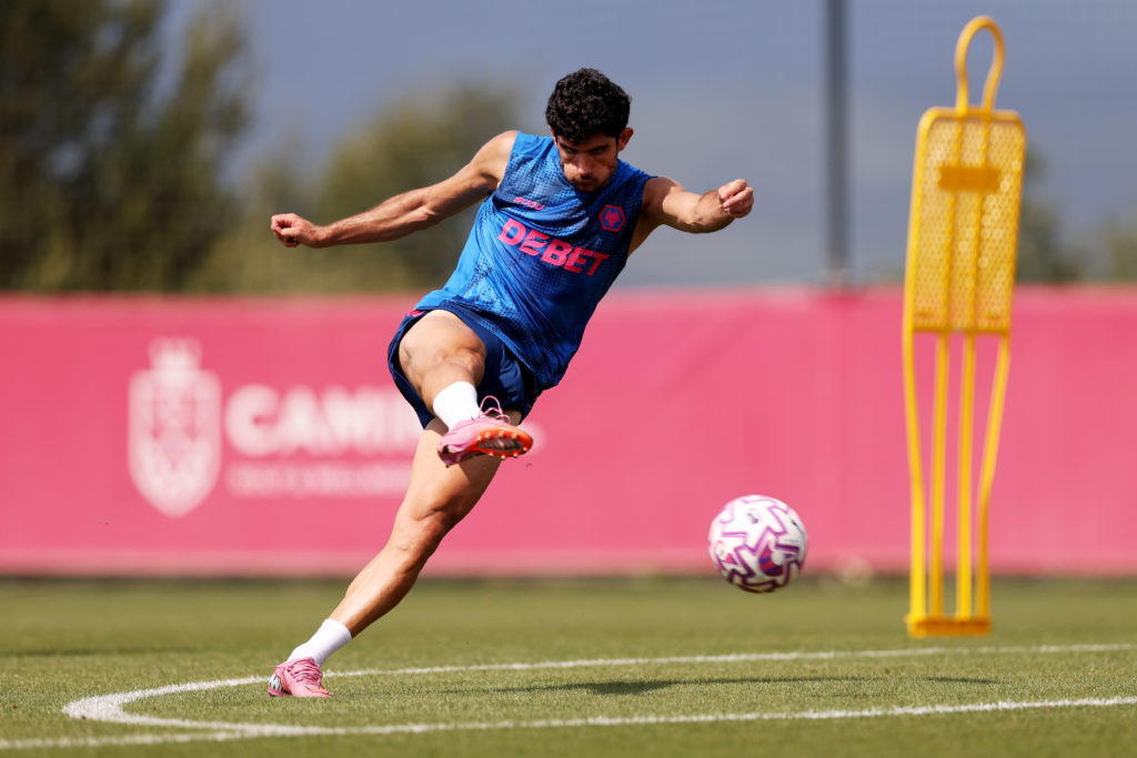 Goncalo Guedes takes a shot in training.