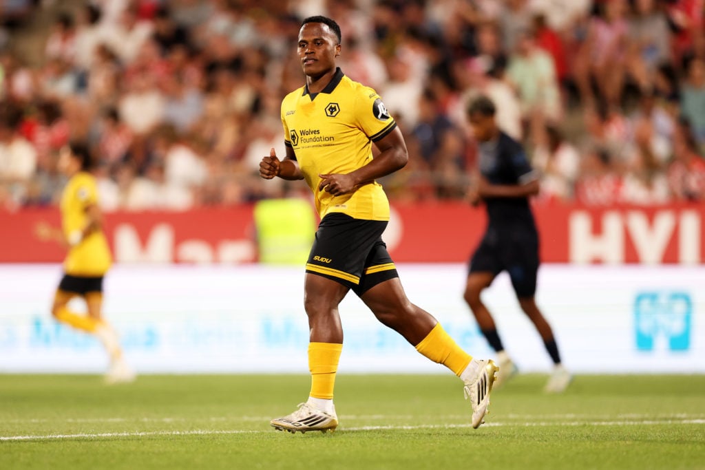 Jhon Arias of Wolverhampton Wanderers in action during the pre-season friendly match between Girona and Wolverhampton Wanderers at Montilivi Stadium on August 03